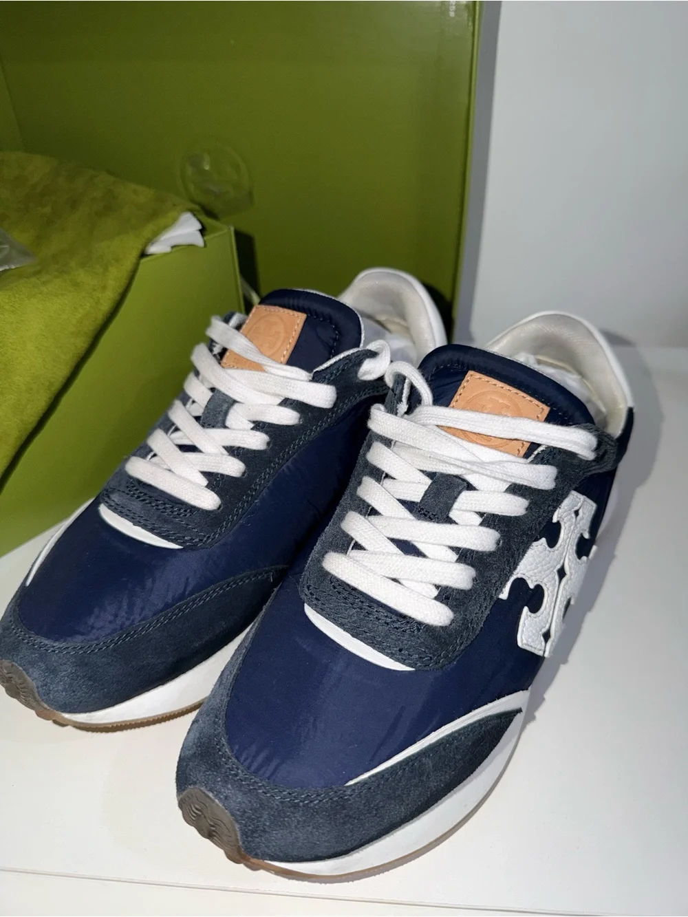 Tory Burch Navy and White Logo Running Sneakers - Picture 2 of 8